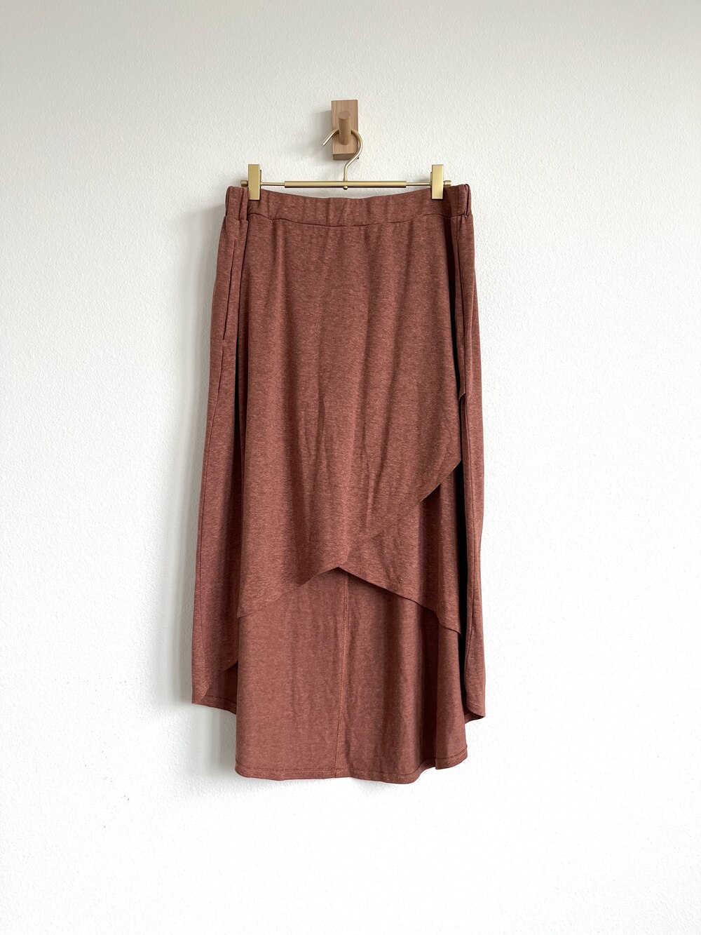 prAna Tidal Wave Wrap Style Skirt - Terracotta Hemp Blend High-Low - L